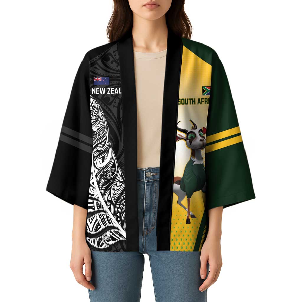 New Zealand and South Africa Rugby Custom Kimono Maori Silver Fern Springbok Together - Polynesian Pride