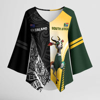 New Zealand and South Africa Rugby Custom Kimono Sleeve Blouse Maori Silver Fern Springbok Together - Polynesian Pride