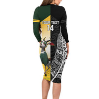 New Zealand and South Africa Rugby Custom Long Sleeve Bodycon Dress Maori Silver Fern Springbok Together - Polynesian Pride