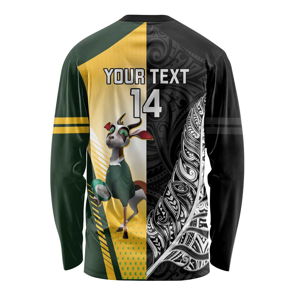 New Zealand and South Africa Rugby Custom Long Sleeve Shirt Maori Silver Fern Springbok Together - Polynesian Pride