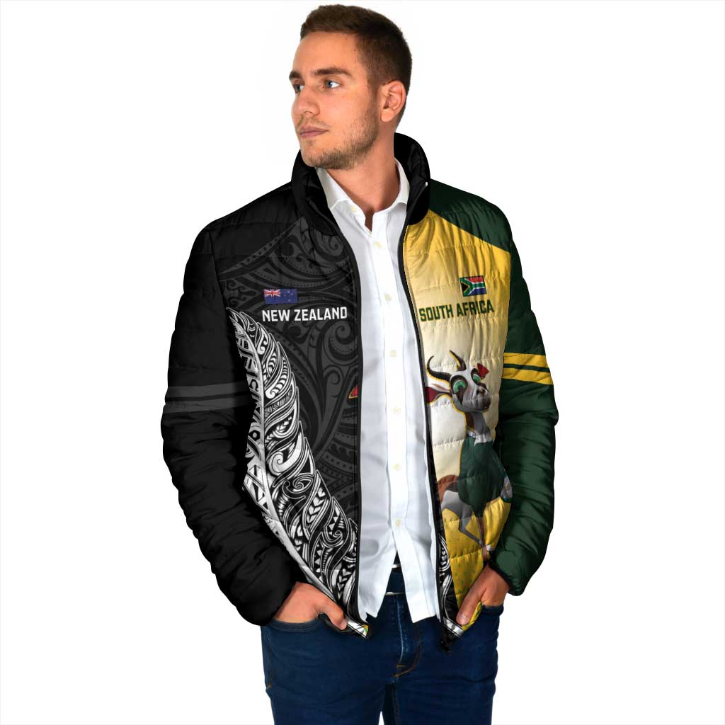 New Zealand and South Africa Rugby Custom Padded Jacket Maori Silver Fern Springbok Together - Polynesian Pride