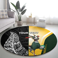 New Zealand and South Africa Rugby Custom Round Carpet Maori Silver Fern Springbok Together - Polynesian Pride