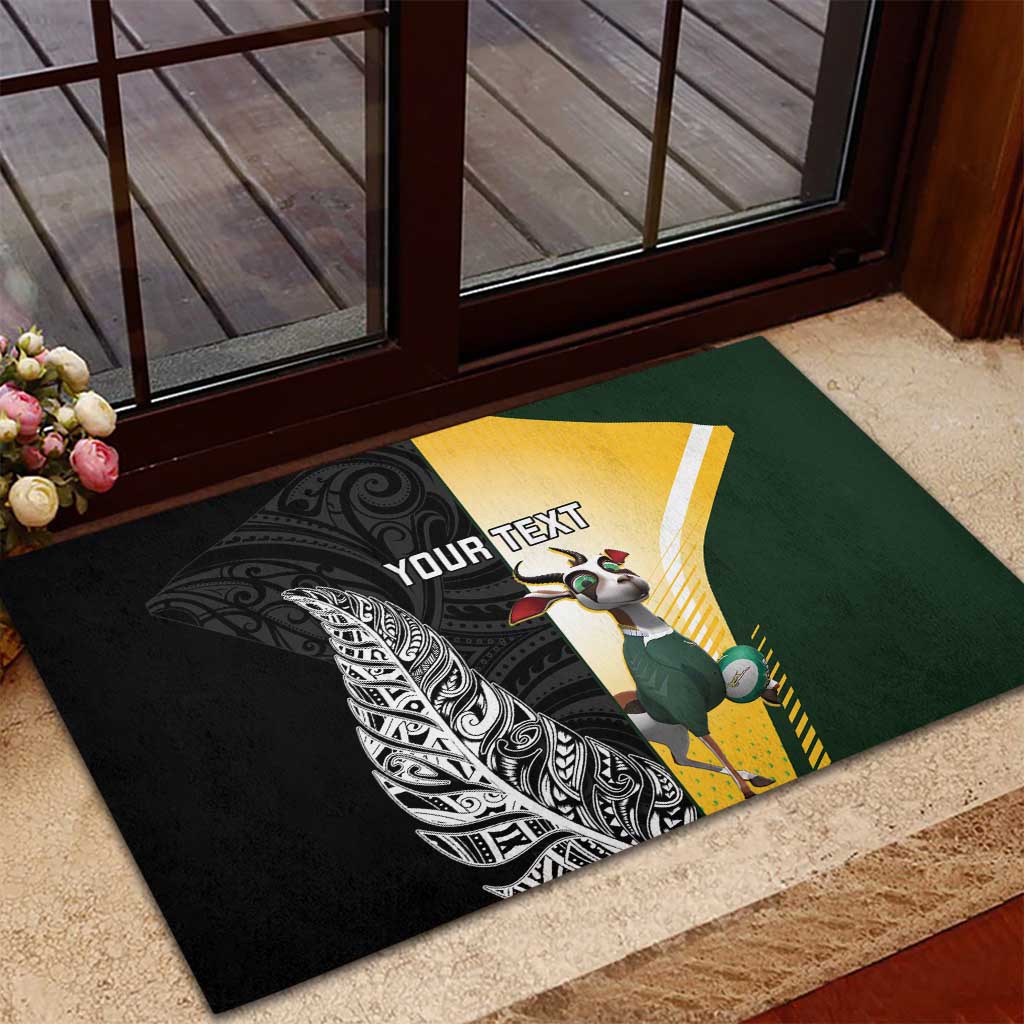 New Zealand and South Africa Rugby Custom Rubber Doormat Maori Silver Fern Springbok Together - Polynesian Pride