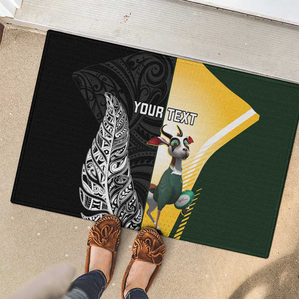 New Zealand and South Africa Rugby Custom Rubber Doormat Maori Silver Fern Springbok Together - Polynesian Pride