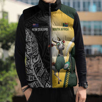 New Zealand and South Africa Rugby Custom Sleeveless Puffer Jacket Maori Silver Fern Springbok Together - Polynesian Pride