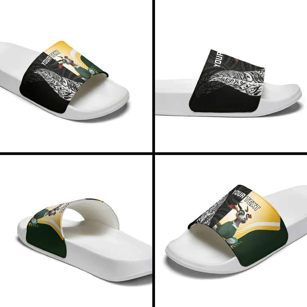 New Zealand and South Africa Rugby Custom Slide Sandals Maori Silver Fern Springbok Together - Polynesian Pride