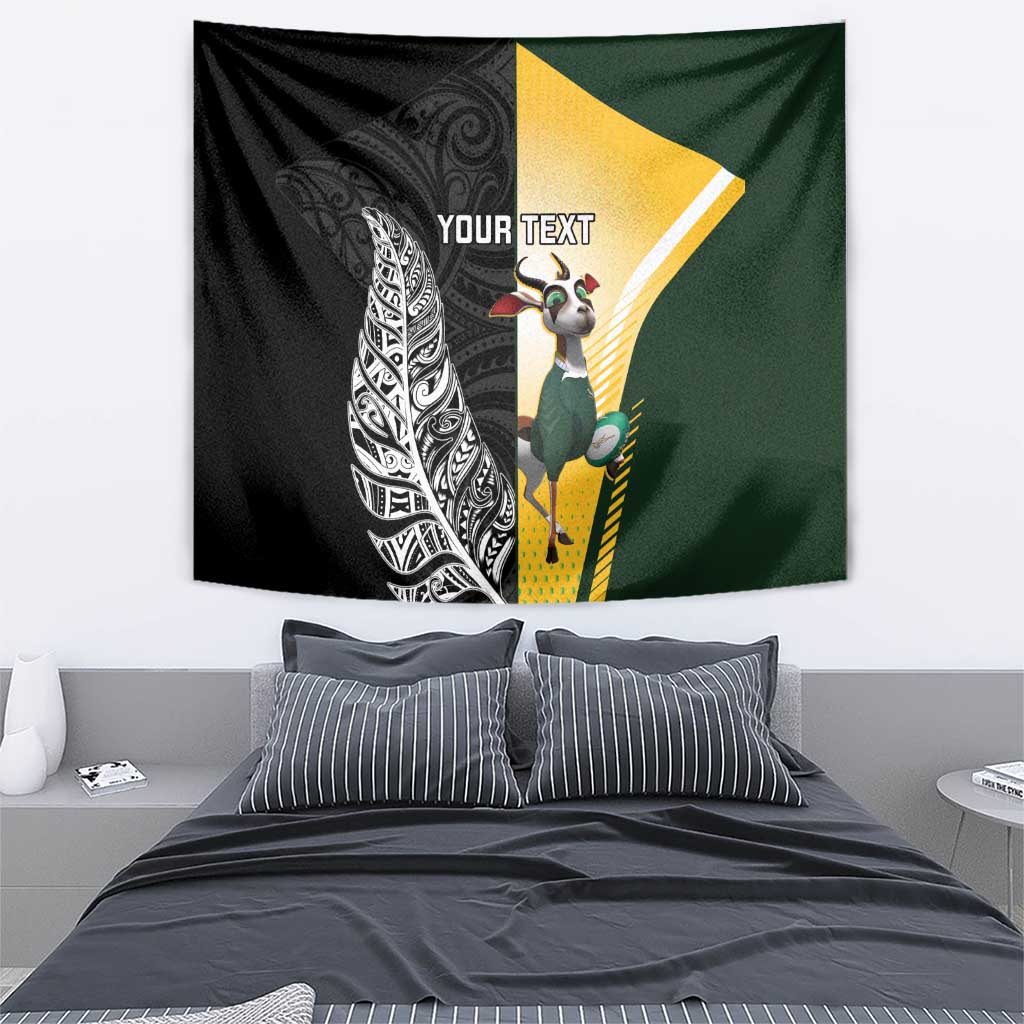 New Zealand and South Africa Rugby Custom Tapestry Maori Silver Fern Springbok Together - Polynesian Pride