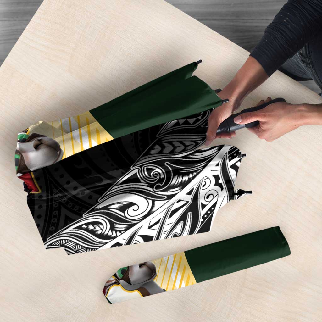New Zealand and South Africa Rugby Custom Umbrella Maori Silver Fern Springbok Together - Polynesian Pride