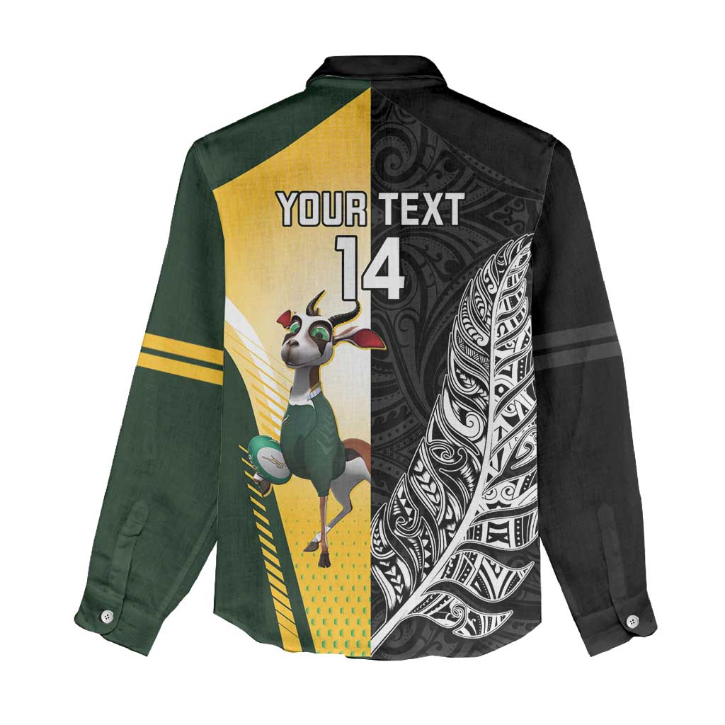 New Zealand and South Africa Rugby Custom Women Casual Shirt Maori Silver Fern Springbok Together - Polynesian Pride