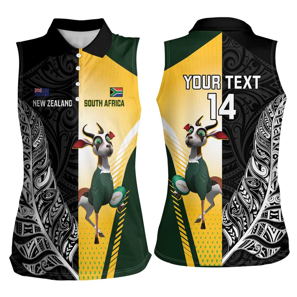 New Zealand and South Africa Rugby Custom Women Sleeveless Polo Shirt Maori Silver Fern Springbok Together - Polynesian Pride