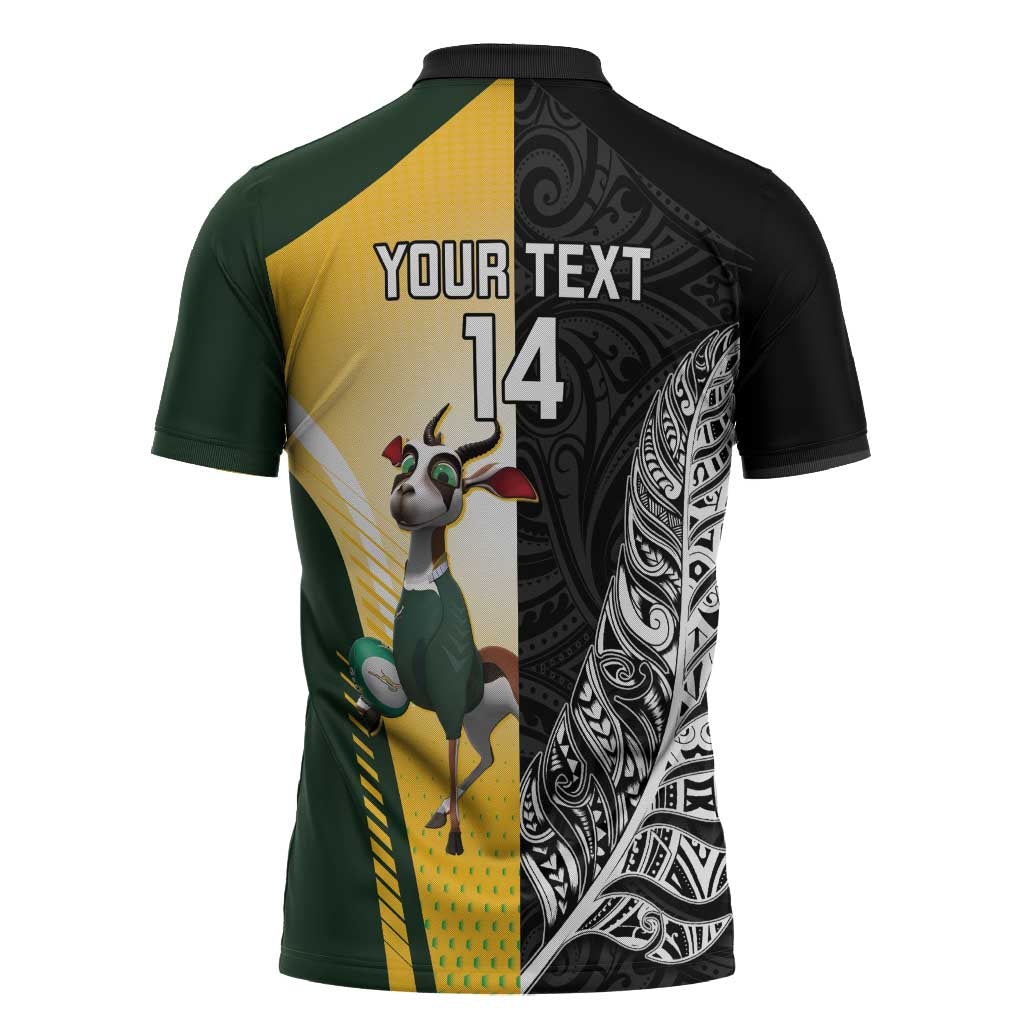 New Zealand and South Africa Rugby Custom Zipper Polo Shirt Maori Silver Fern Springbok Together - Polynesian Pride