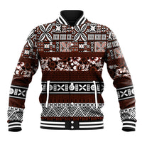 Bula Fiji Baseball Jacket Fijian Tapa Masi With Hibiscus Flowers LT14 Unisex Brown - Polynesian Pride