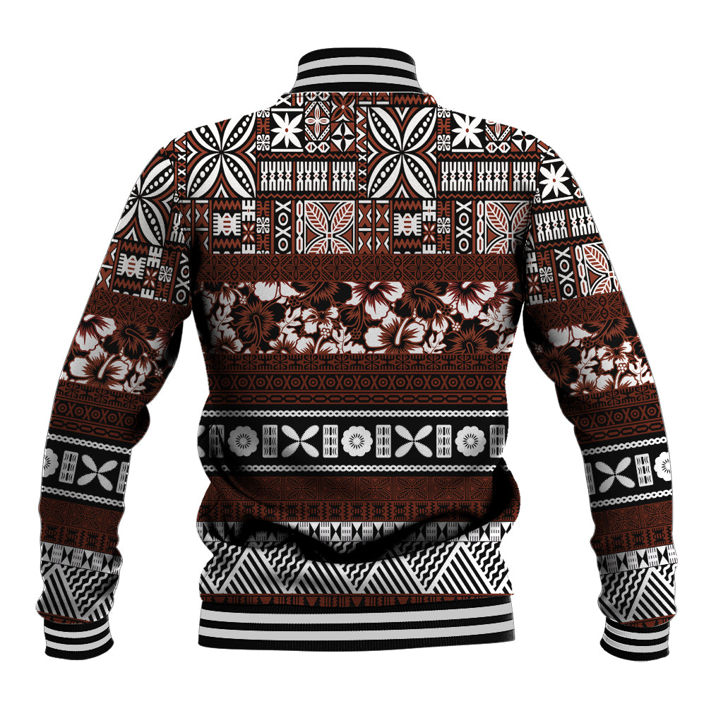 Bula Fiji Baseball Jacket Fijian Tapa Masi With Hibiscus Flowers LT14 - Polynesian Pride