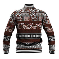 Bula Fiji Baseball Jacket Fijian Tapa Masi With Hibiscus Flowers LT14 - Polynesian Pride