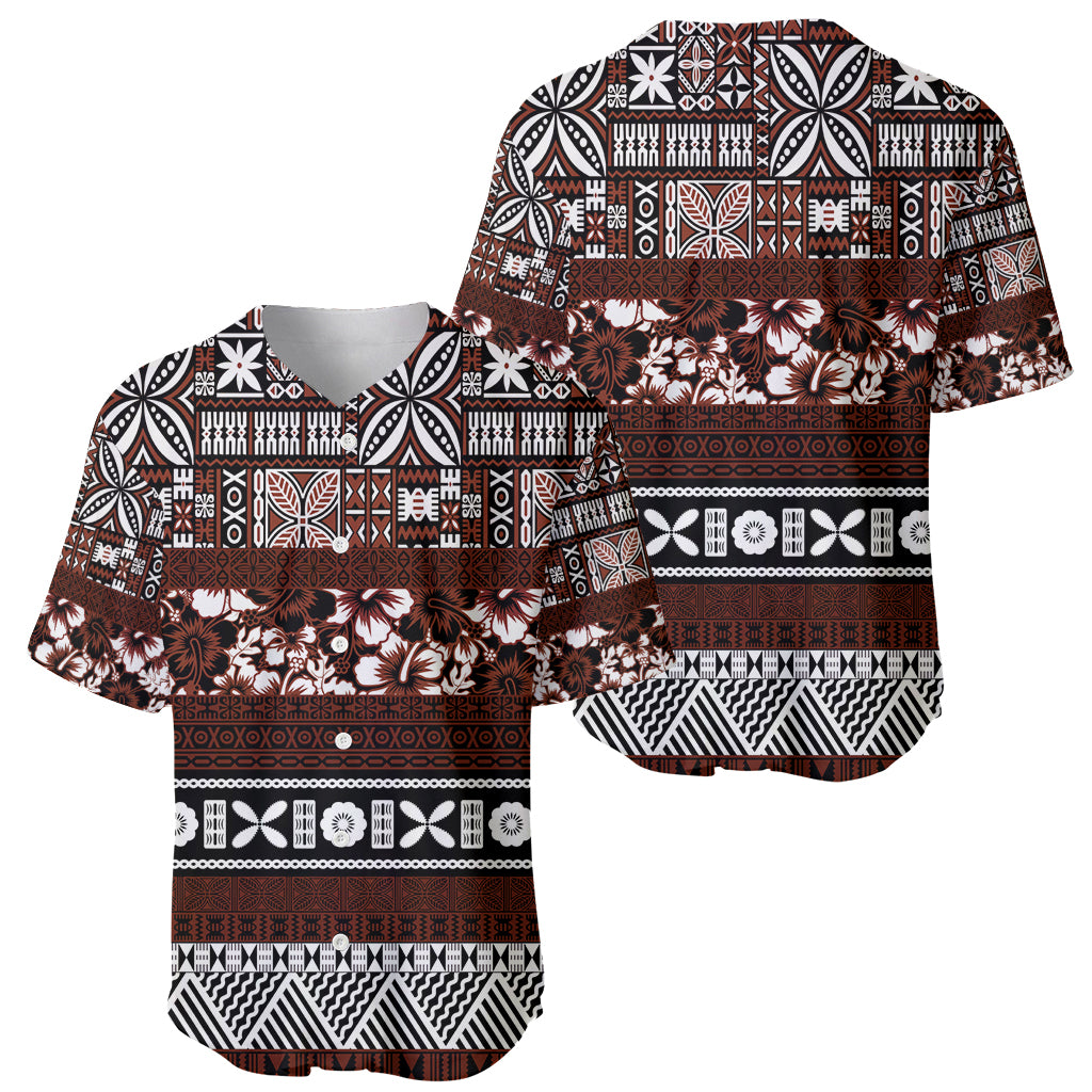 Bula Fiji Baseball Jersey Fijian Tapa Masi With Hibiscus Flowers LT14 - Polynesian Pride