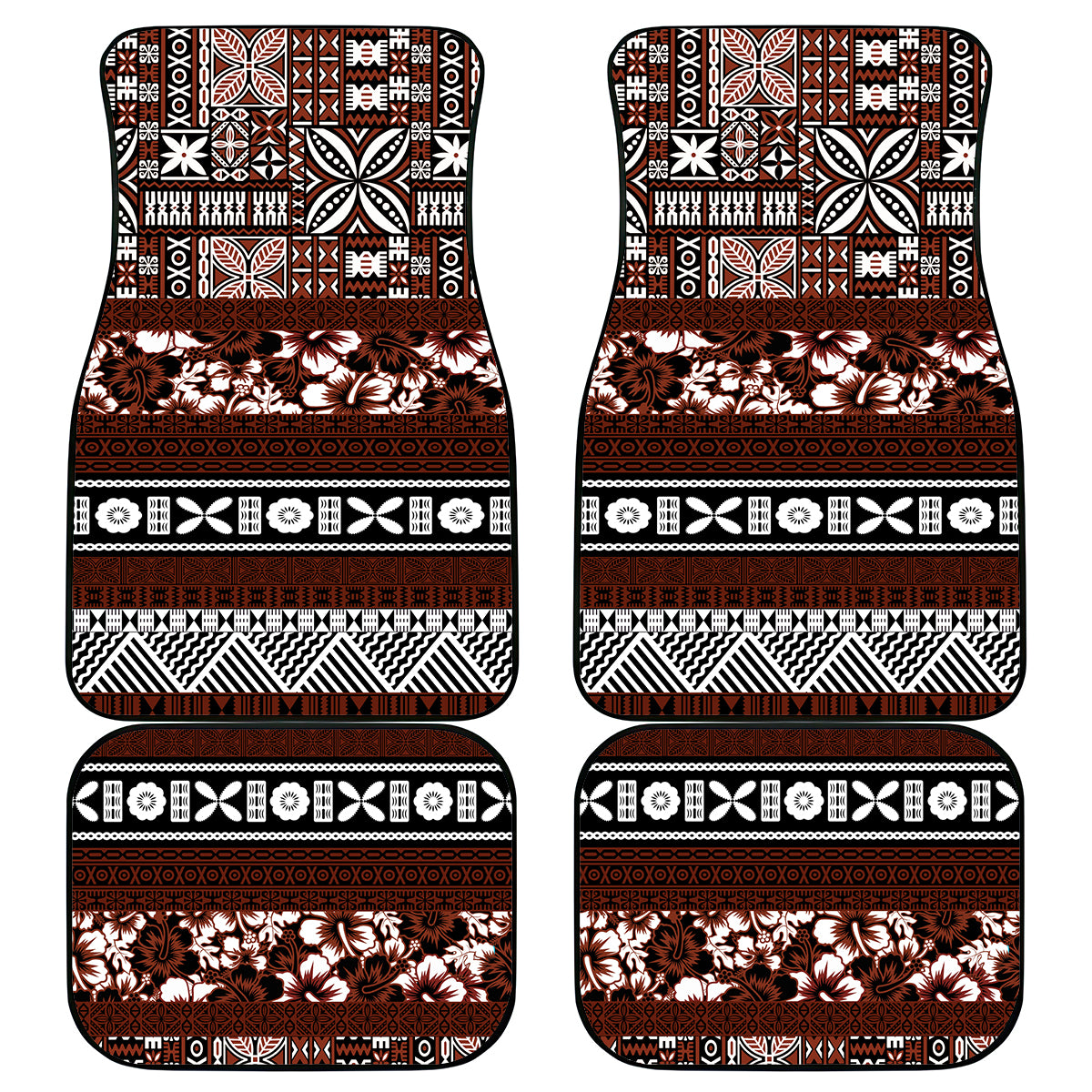 Bula Fiji Car Mats Fijian Tapa Masi With Hibiscus Flowers LT14 Brown - Polynesian Pride