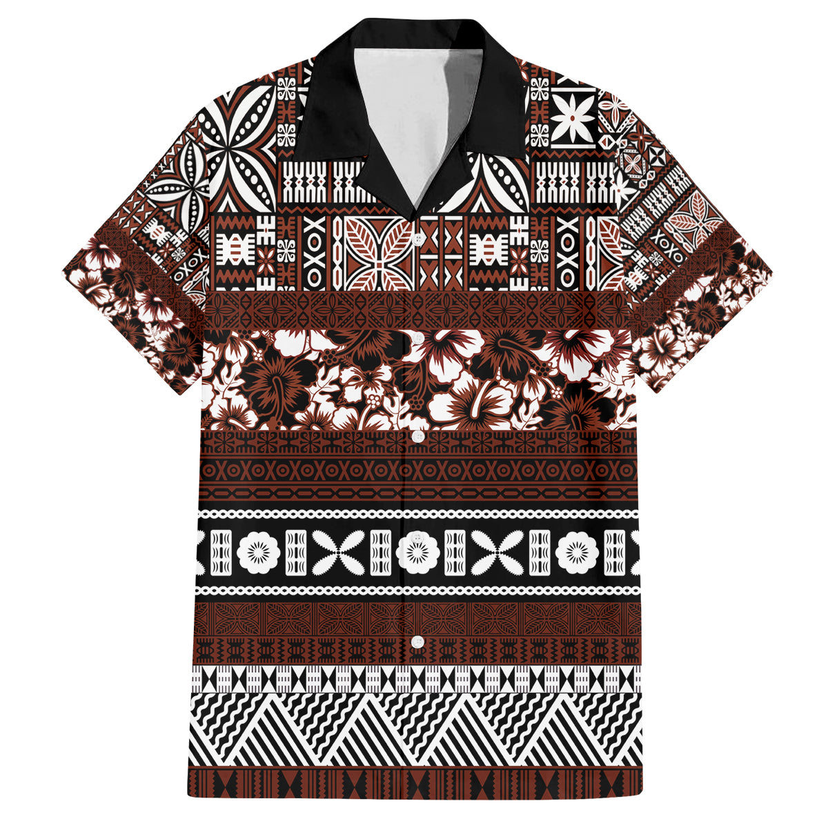 Bula Fiji Family Matching Off Shoulder Long Sleeve Dress and Hawaiian Shirt Fijian Tapa Masi With Hibiscus Flowers LT14 Dad's Shirt - Short Sleeve Brown - Polynesian Pride