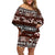 Bula Fiji Off Shoulder Short Dress Fijian Tapa Masi With Hibiscus Flowers LT14 Women Brown - Polynesian Pride