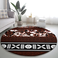 Bula Fiji Round Carpet Fijian Tapa Masi With Hibiscus Flowers LT14 - Polynesian Pride