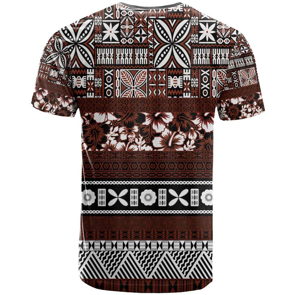 Bula Fiji T Shirt Fijian Tapa Masi With Hibiscus Flowers LT14 - Polynesian Pride