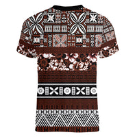 Bula Fiji Women V Neck T Shirt Fijian Tapa Masi With Hibiscus Flowers LT14 - Polynesian Pride