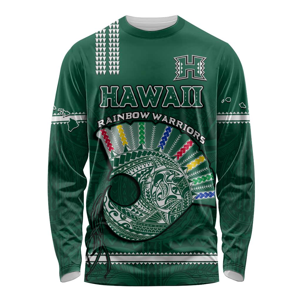 Hawaii Football Long Sleeve Shirt Kakau Rainbow Warriors Helmet Go Bows LT14