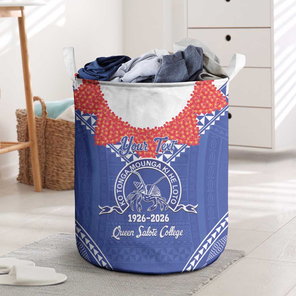 Queen Salote College 100 Years Personalized Laundry Basket Tonga QSC Heilala Lei Blue Ngatu Pattern