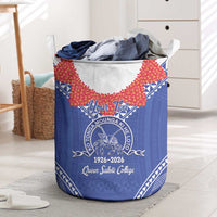 Queen Salote College 100 Years Personalized Laundry Basket Tonga QSC Heilala Lei Blue Ngatu Pattern