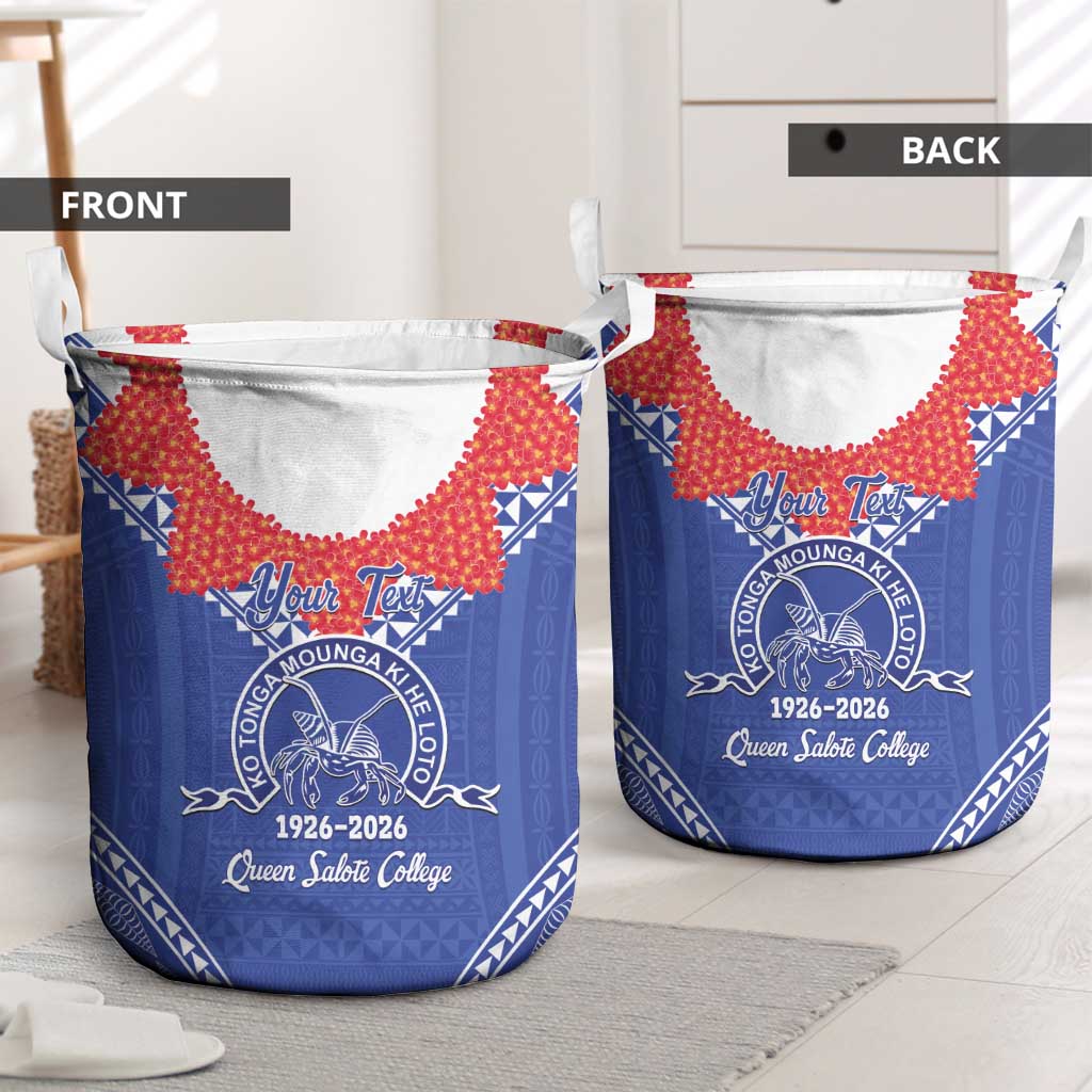 Queen Salote College 100 Years Personalized Laundry Basket Tonga QSC Heilala Lei Blue Ngatu Pattern