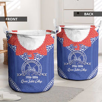Queen Salote College 100 Years Personalized Laundry Basket Tonga QSC Heilala Lei Blue Ngatu Pattern