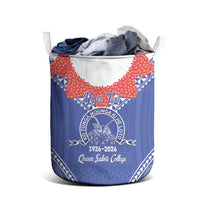 Queen Salote College 100 Years Personalized Laundry Basket Tonga QSC Heilala Lei Blue Ngatu Pattern