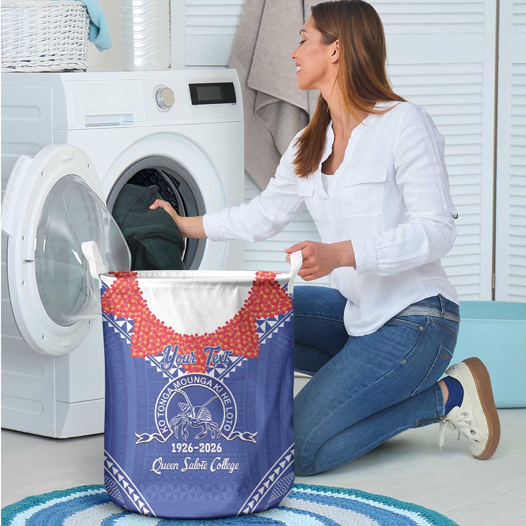 Queen Salote College 100 Years Personalized Laundry Basket Tonga QSC Heilala Lei Blue Ngatu Pattern