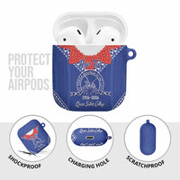 Queen Salote College 100 Years Personalized AirPods Case Tonga QSC Heilala Lei Blue Ngatu Pattern LT14 - Polynesian Pride