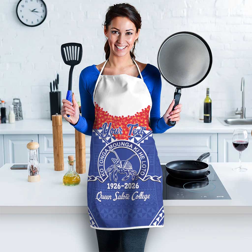Queen Salote College 100 Years Personalized Apron Tonga QSC Heilala Lei Blue Ngatu Pattern LT14 - Polynesian Pride