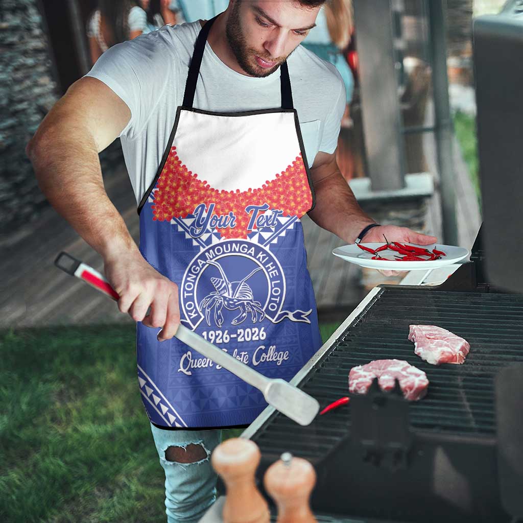 Queen Salote College 100 Years Personalized Apron Tonga QSC Heilala Lei Blue Ngatu Pattern LT14 - Polynesian Pride