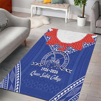Queen Salote College 100 Years Personalized Area Rug Tonga QSC Heilala Lei Blue Ngatu Pattern LT14 - Polynesian Pride