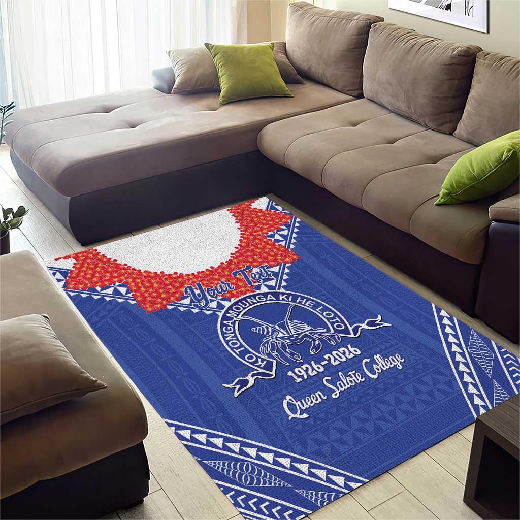 Queen Salote College 100 Years Personalized Area Rug Tonga QSC Heilala Lei Blue Ngatu Pattern LT14 - Polynesian Pride