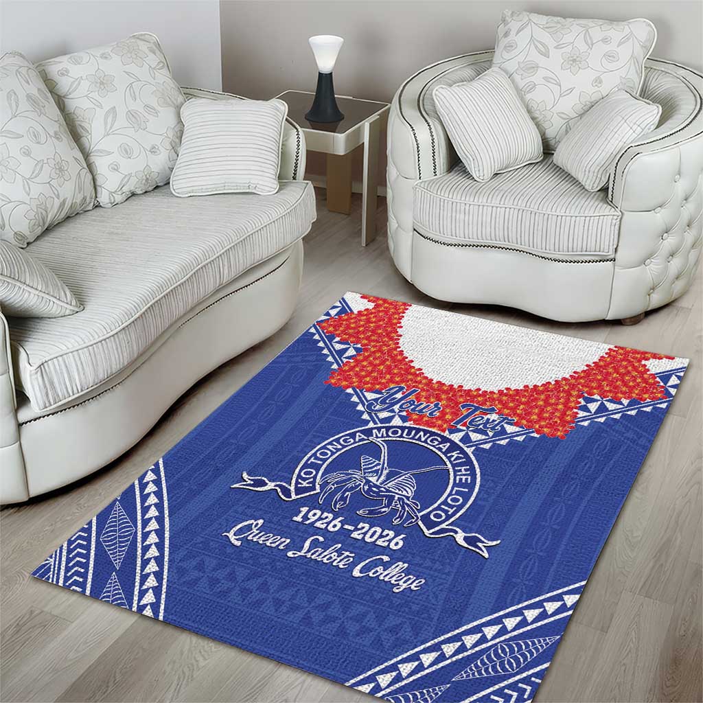 Queen Salote College 100 Years Personalized Area Rug Tonga QSC Heilala Lei Blue Ngatu Pattern LT14 - Polynesian Pride