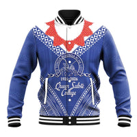 Queen Salote College 100 Years Personalized Baseball Jacket Tonga QSC Heilala Lei Blue Ngatu Pattern LT14 Unisex Blue - Polynesian Pride