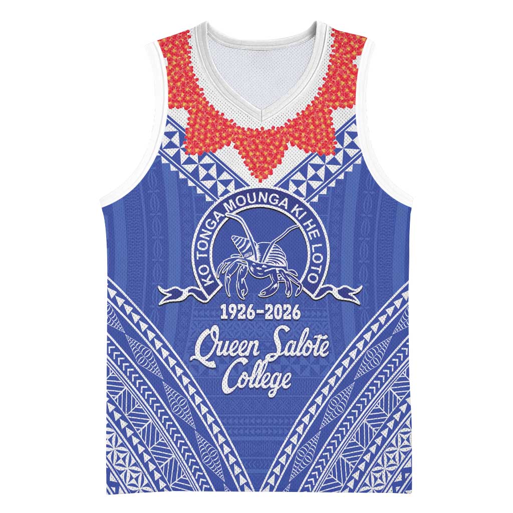 Queen Salote College 100 Years Personalized Basketball Jersey Tonga QSC Heilala Lei Blue Ngatu Pattern LT14 Unisex Blue - Polynesian Pride