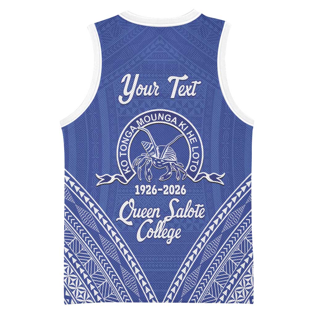 Queen Salote College 100 Years Personalized Basketball Jersey Tonga QSC Heilala Lei Blue Ngatu Pattern LT14 - Polynesian Pride