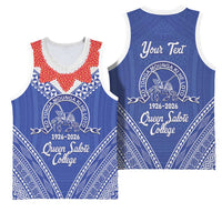 Queen Salote College 100 Years Personalized Basketball Jersey Tonga QSC Heilala Lei Blue Ngatu Pattern LT14 - Polynesian Pride