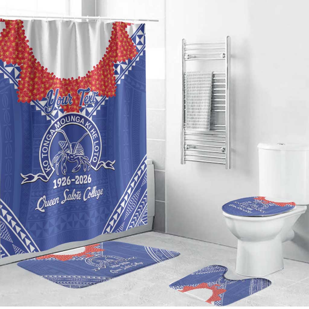 Queen Salote College 100 Years Personalized Bathroom Set Tonga QSC Heilala Lei Blue Ngatu Pattern LT14 Bathroom Set (4 pcs) Blue - Polynesian Pride