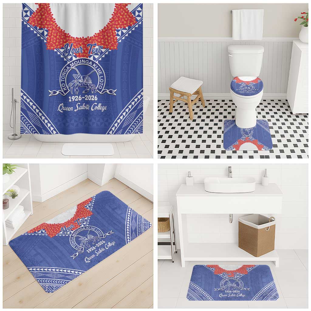 Queen Salote College 100 Years Personalized Bathroom Set Tonga QSC Heilala Lei Blue Ngatu Pattern LT14 - Polynesian Pride