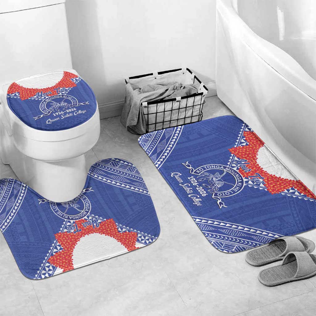 Queen Salote College 100 Years Personalized Bathroom Set Tonga QSC Heilala Lei Blue Ngatu Pattern LT14 Mat Set Only (3 pcs) One Size Blue - Polynesian Pride