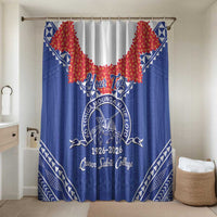 Queen Salote College 100 Years Personalized Bathroom Set Tonga QSC Heilala Lei Blue Ngatu Pattern LT14 Shower Curtain Only Blue - Polynesian Pride