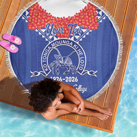 Queen Salote College 100 Years Personalized Beach Blanket Tonga QSC Heilala Lei Blue Ngatu Pattern LT14 - Polynesian Pride
