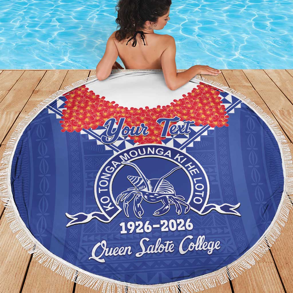 Queen Salote College 100 Years Personalized Beach Blanket Tonga QSC Heilala Lei Blue Ngatu Pattern LT14 - Polynesian Pride