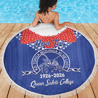 Queen Salote College 100 Years Personalized Beach Blanket Tonga QSC Heilala Lei Blue Ngatu Pattern LT14 - Polynesian Pride