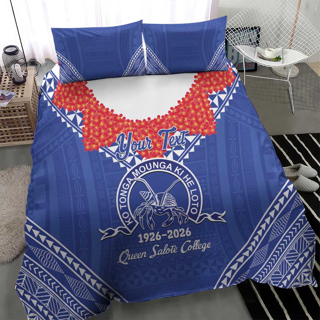 Queen Salote College 100 Years Personalized Bedding Set Tonga QSC Heilala Lei Blue Ngatu Pattern LT14 - Polynesian Pride